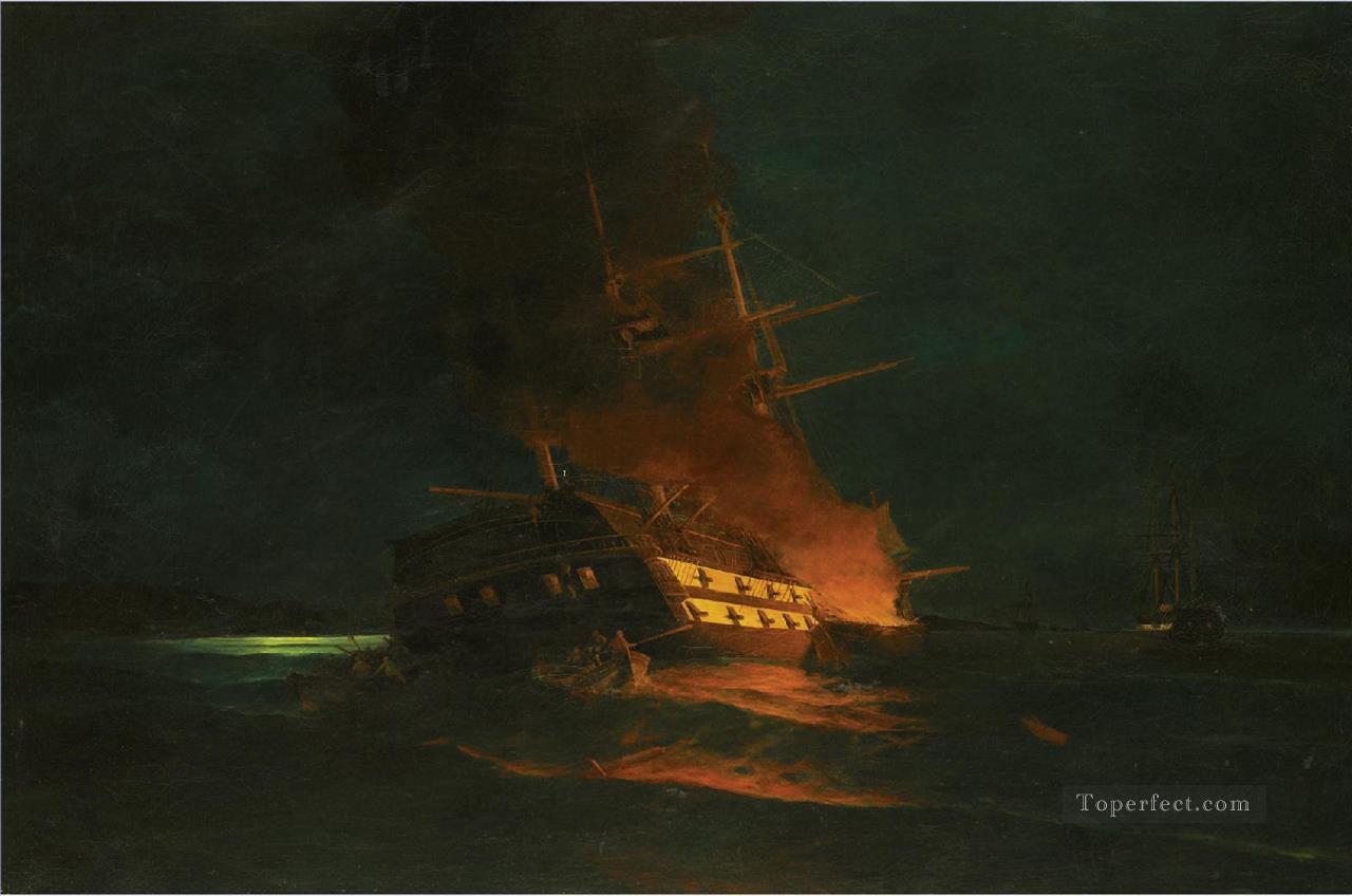 La quema de una fragata turca 2 en la batalla naval de Konstantinos Volanakis Pintura al óleo
